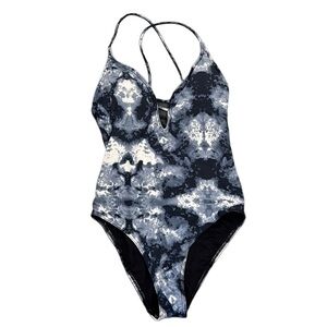 CIKADA Australia Tie Dye Marble Print Plunging V Neck Gray One Piece Swimsuit 4